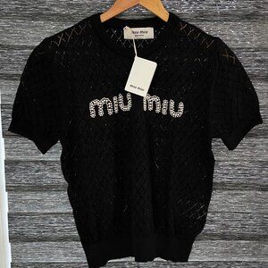 Miu Miu Women Black Top Knitwear Medium Size